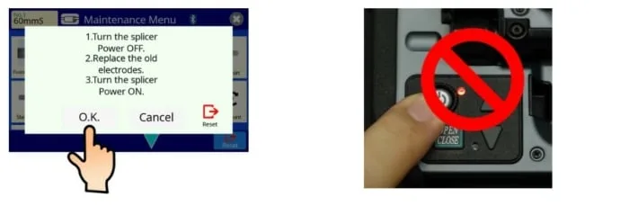 Tắt nguồn máy hàn cáp quang 90S+