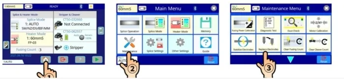 Vào menu thay thế điện cực