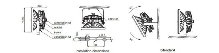Đèn phòng nổ BC9700 kích thước lắp đặt