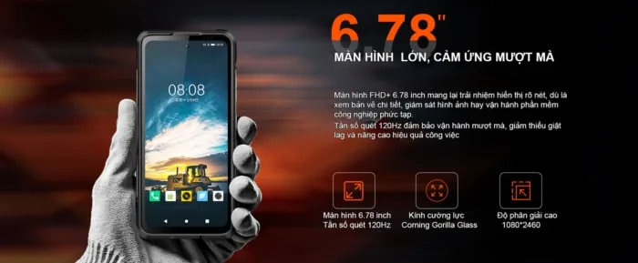 AORO A29U với màn hình 6.78 inch, độ phân giải 1080*2460, tần số quét 120Hz