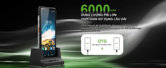 AORO A29U có pin dung lượng cao 6000mAh, hỗ trợ OTG, có thể sạc ngược lại cho thiết bị khác